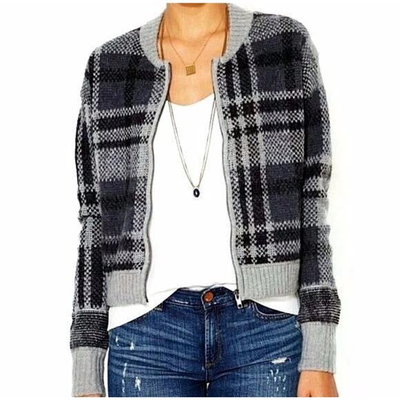 Free People Jackets & Blazers - Free People Plaid Cardigan Sweater Jacket Sz L Wool Alpaca Gray